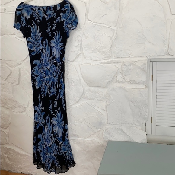 Majick long Lined Sheer sleeved Navy + Blue Dress - Picture 3 of 14